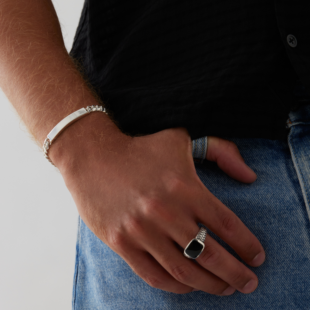 Cuban Men’s Silver ID Chain Bracelet (21cm)