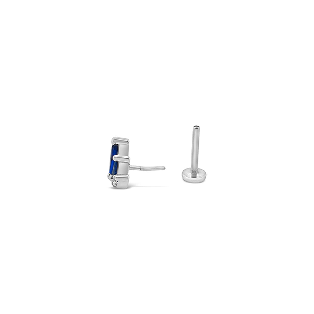 Sterling Silver Blue CZ Flat Back Single Stud Earring