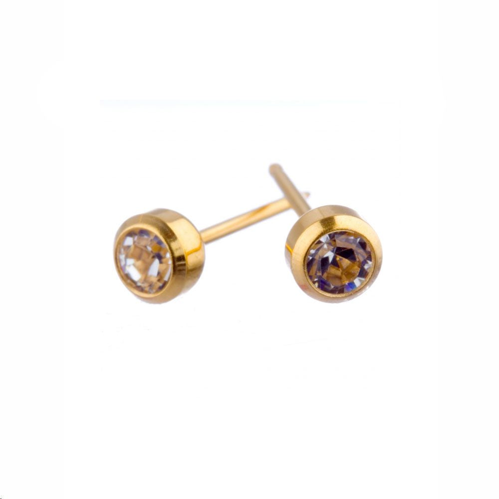 Surgical Stainless Steel Gold Plated April 3mm Bezel Studs
