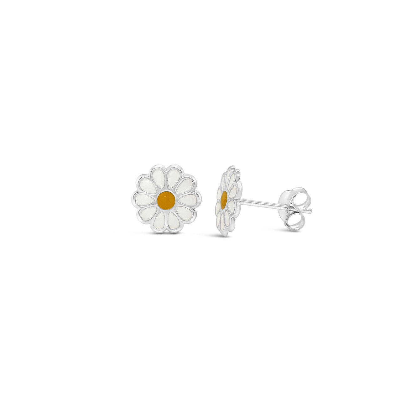 Sterling Silver White Enamelled Sunflower Stud Earrings