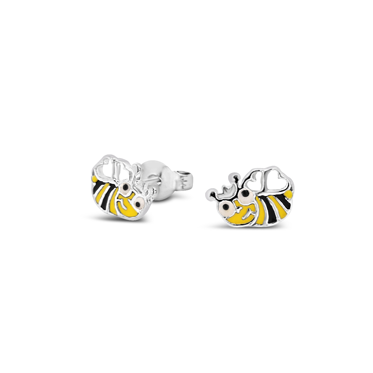 Sterling Silver Tiny Bumble Bee Enamelled Stud Earrings