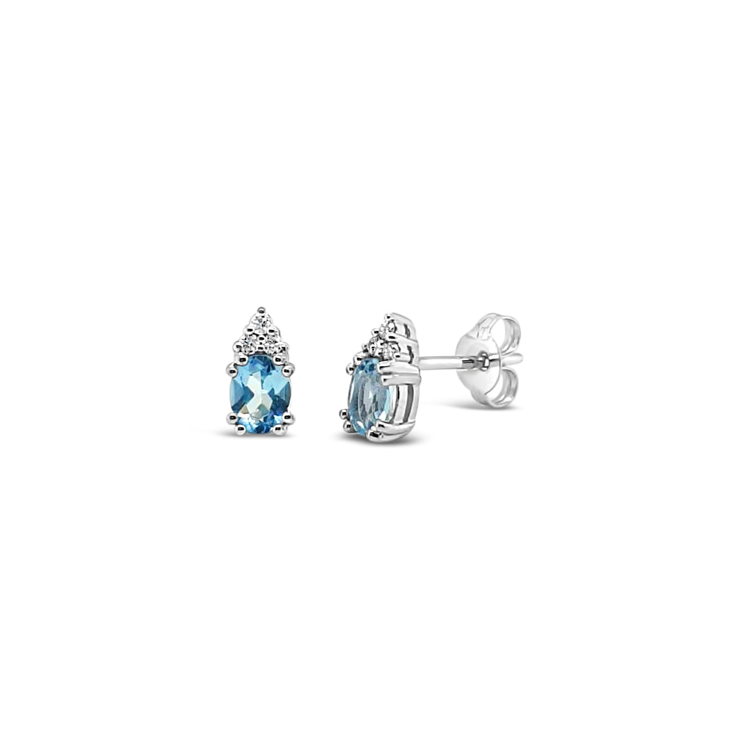 9k White Gold Aquamarine 0.05ct Diamond Stud Earrings