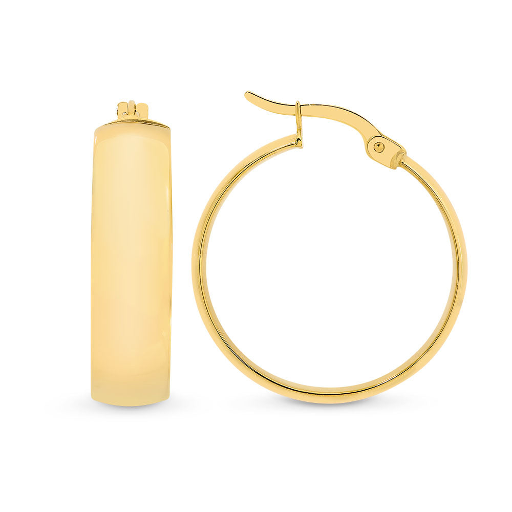 Wide Medium Hoop Earrings - 9k Yellow Gold Silver Filled