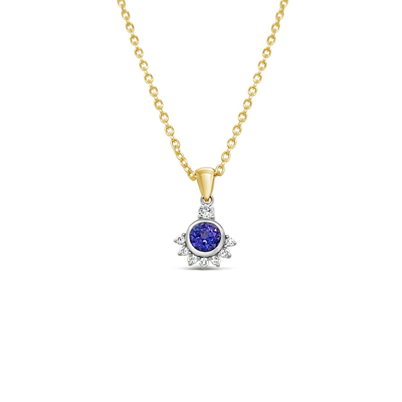 9k White & Yellow Gold Tanzanite & Diamond Contemporary Pendant