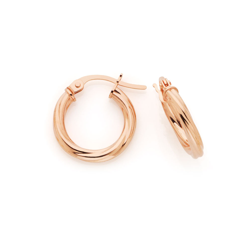 9k Rose Gold Twist Hoop Earrings