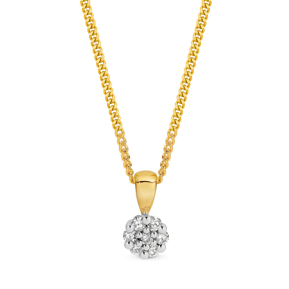 9k Yellow Gold Diamond Cluster Pendant