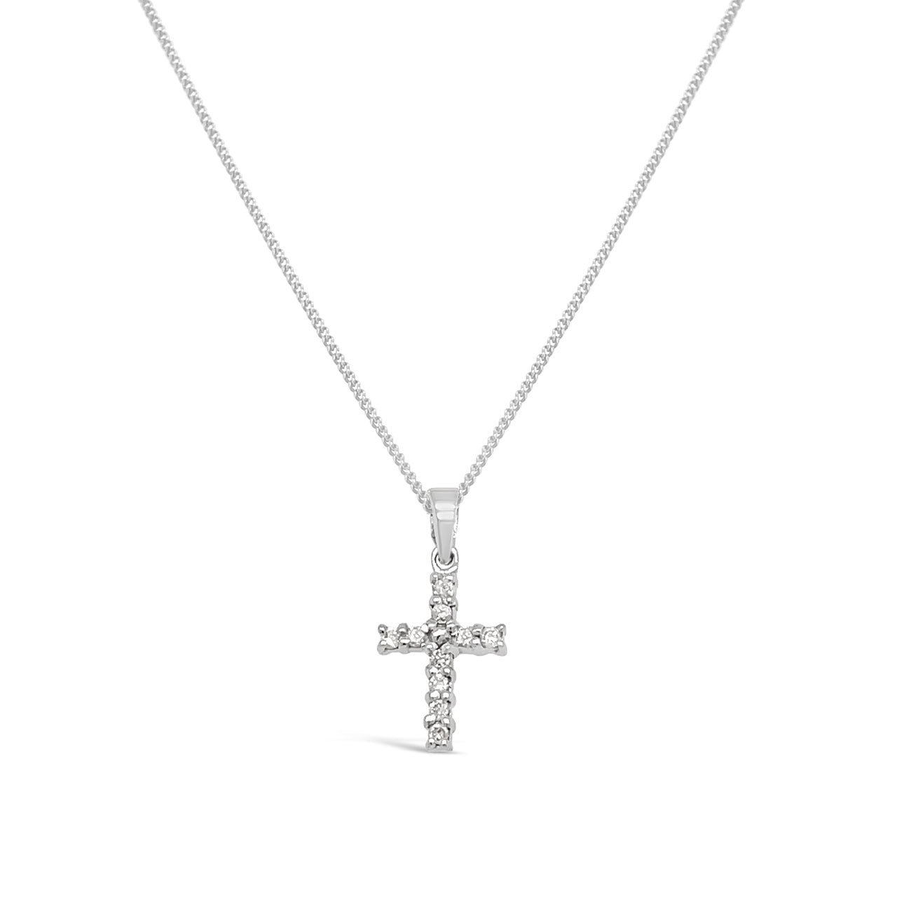 9k White Gold Diamond Cross Pendant