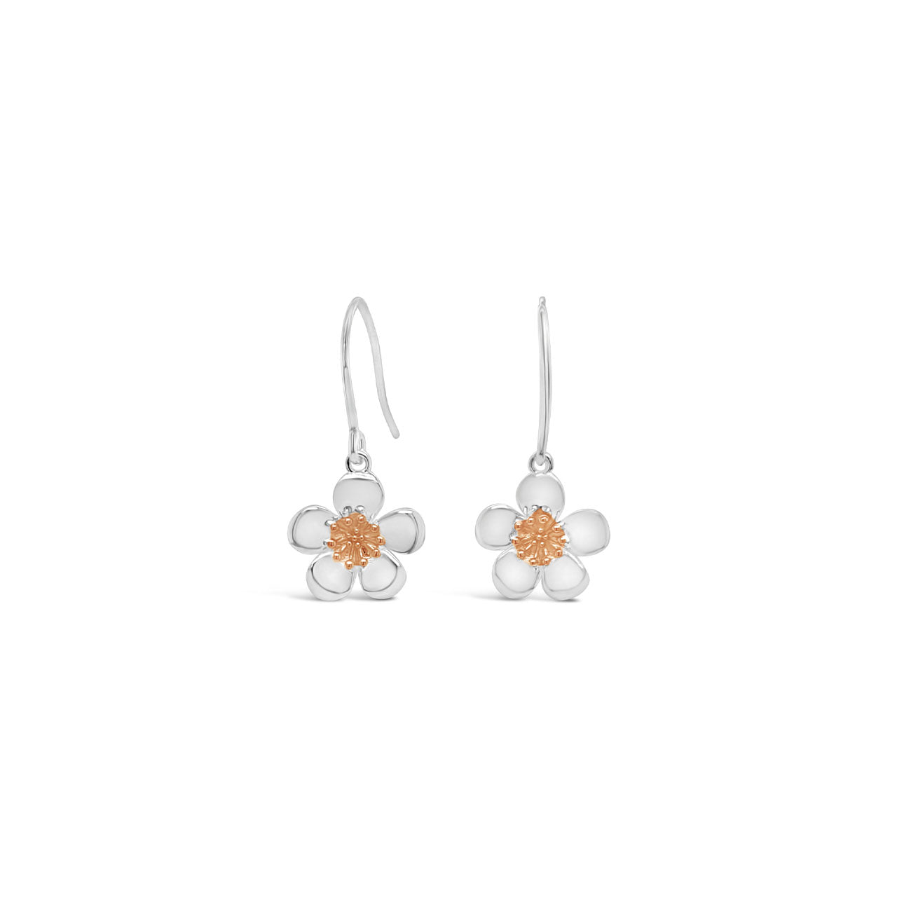 Sterling Silver Manuka Flower Earrings with Rose Gold Plated Centre