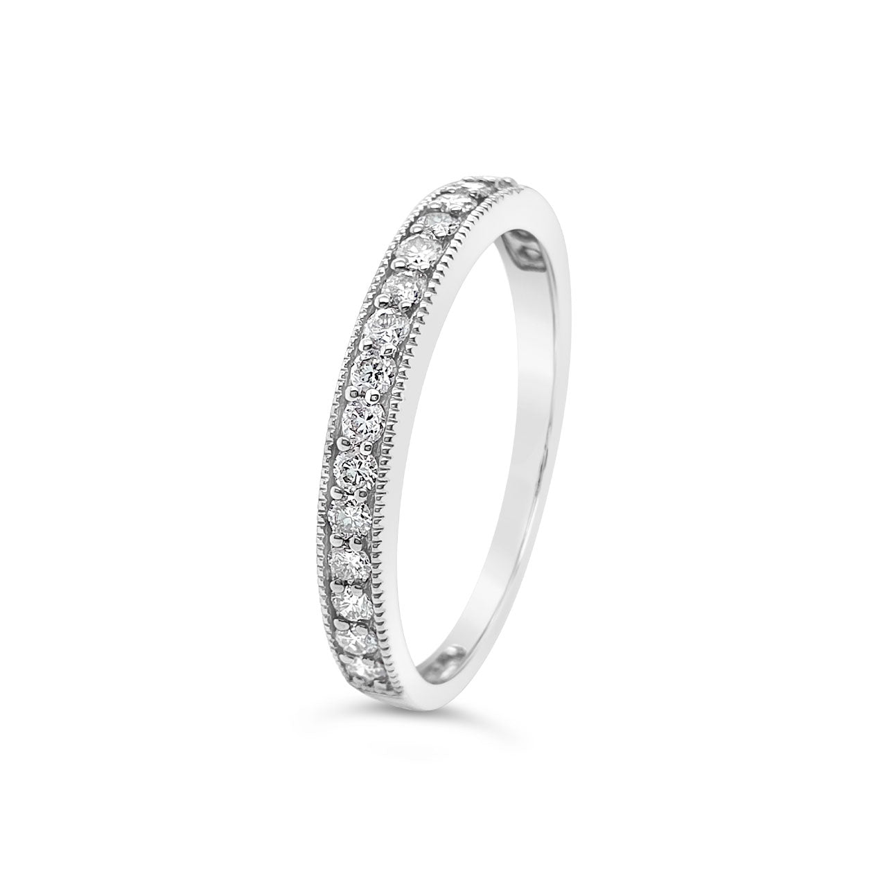 9k White Gold Diamond Anniversary Ring Bead set Ring