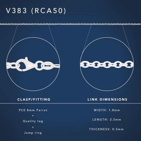 40cm Sterling Silver RCA50 Round Cable Chain