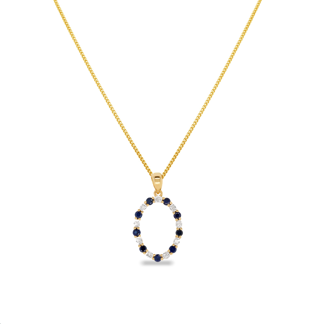 9k Yellow Gold Sapphire & Diamond Oval Pendant