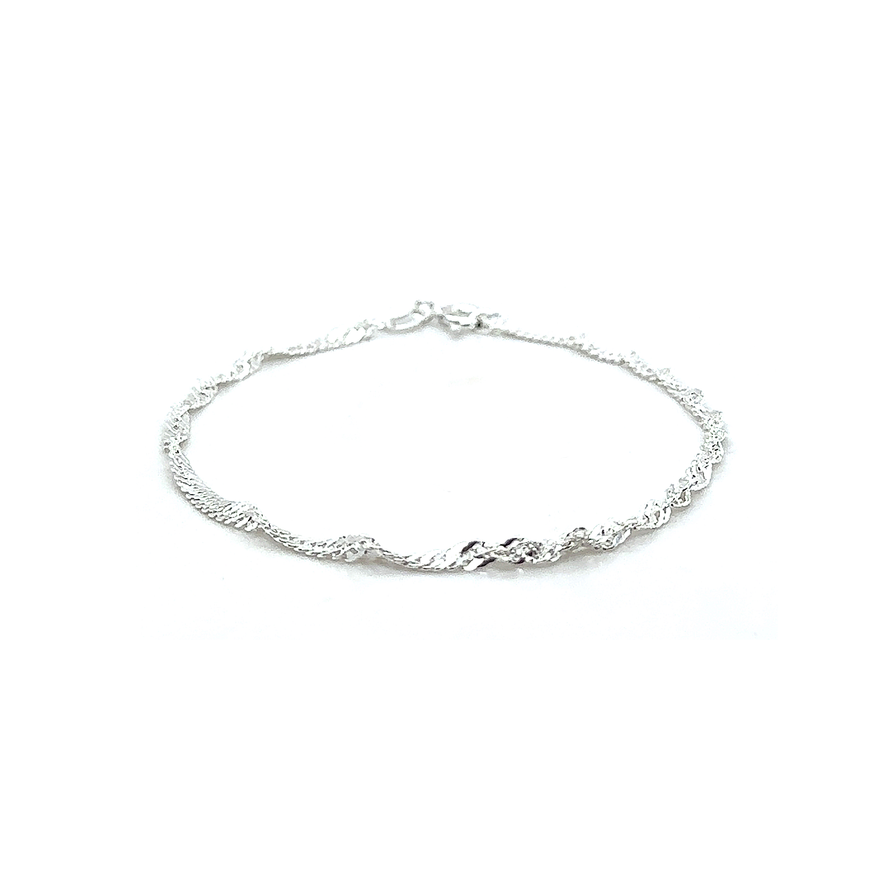 Sterling Silver Singapore Twist 19cm Bracelet