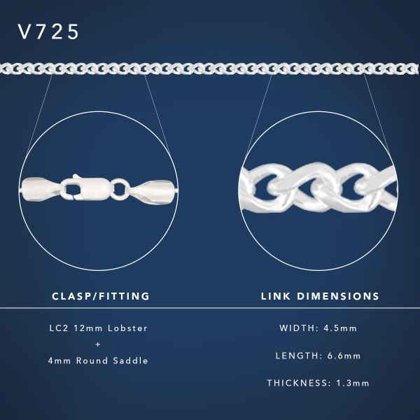 45cm Sterling Silver 4.5mm Twisted Diamond Cut Curb Chain