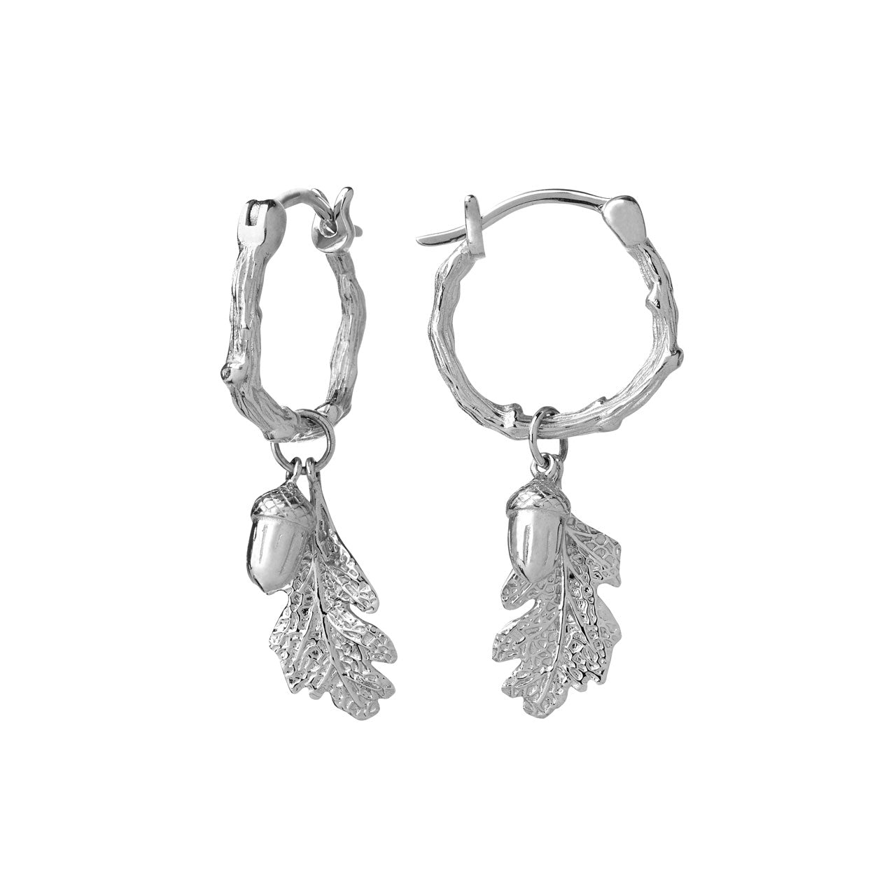 Sterling Silver Acorn & Leaf Mini Hoops Earrings