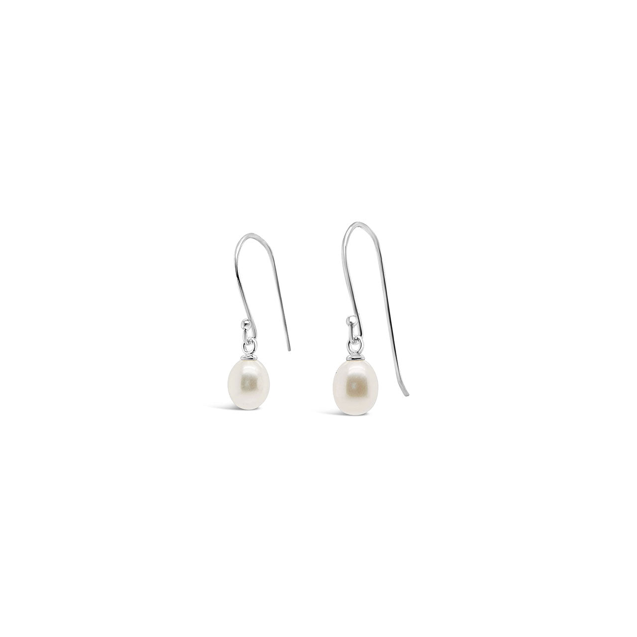 Sterling Silver 7-7.5mm White Fresh Water Drop Pearl Hook Earrings