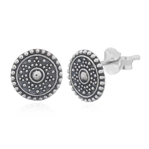 Sterling Silver Dotted Mandela Stud Earrings
