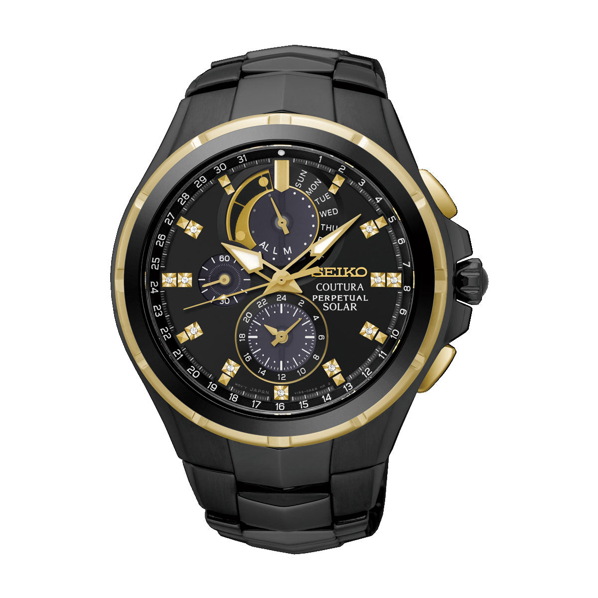 Seiko - SSC573P Mens Black Diamond Set Perpetual Calendar Coutura Solar Watch