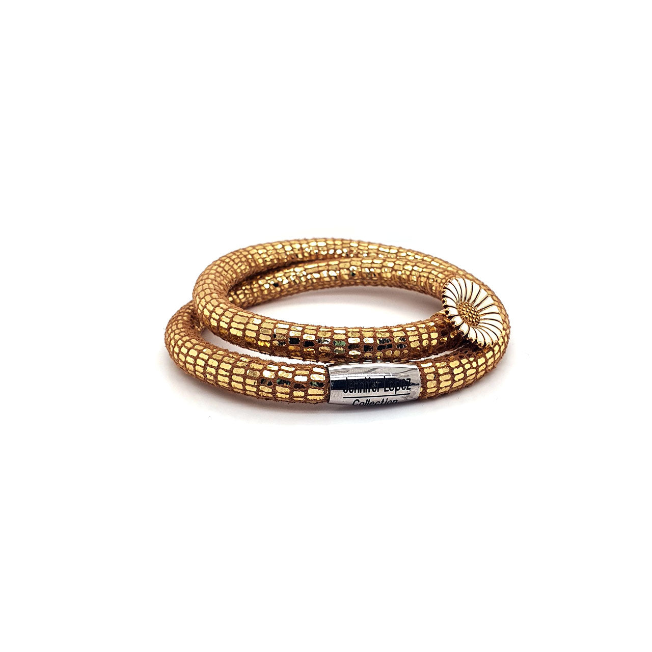 Golden Reptile 36cm Double Wrap with White Daisy Button Charm Bracelet