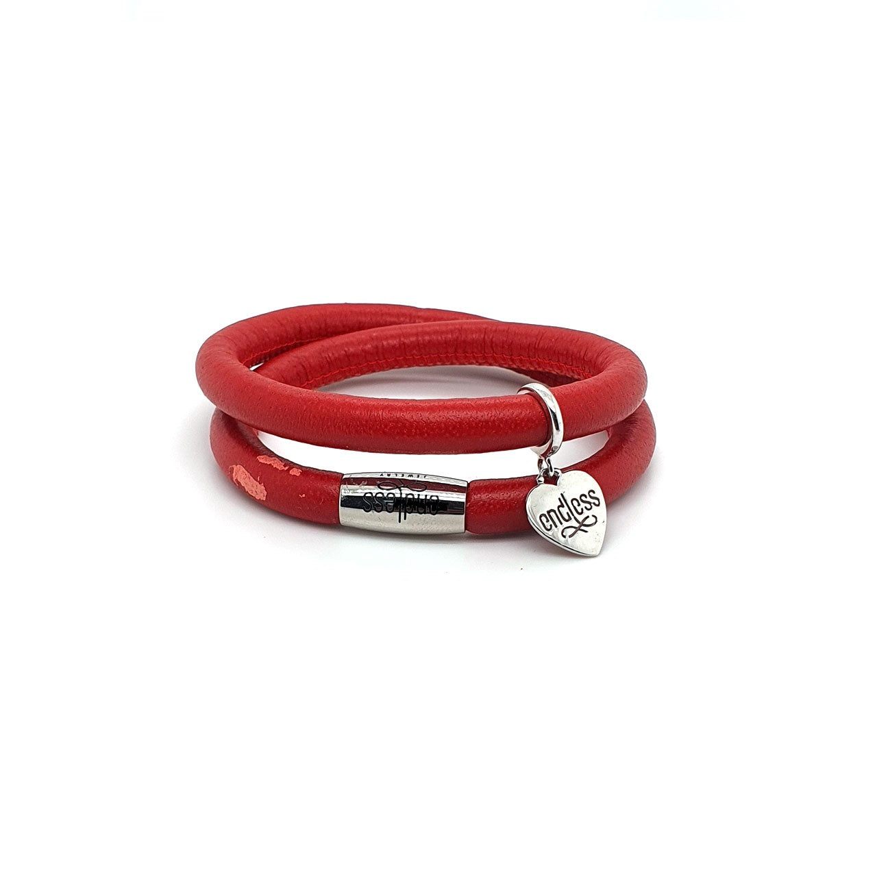 Red Leather 36cm Double Wrap with Endless Coin Charm Bracelet