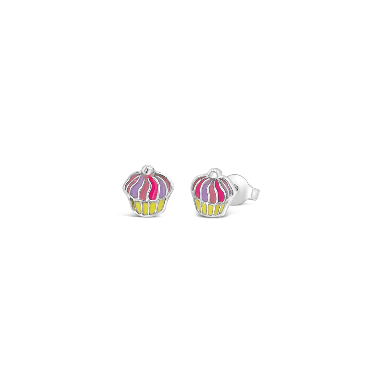 Sterling Silver Pink & Purple Enamel Cupcake Stud Earrings