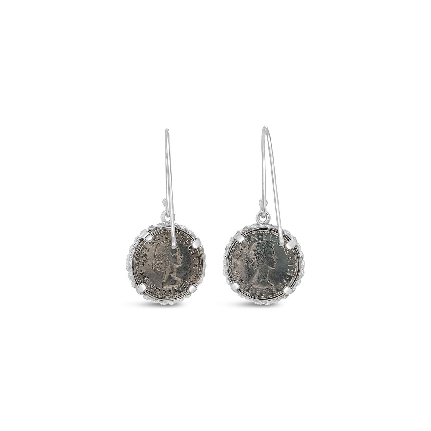 Sterling Silver Twist Wire Framed NZ Thruppence Hook Earrings