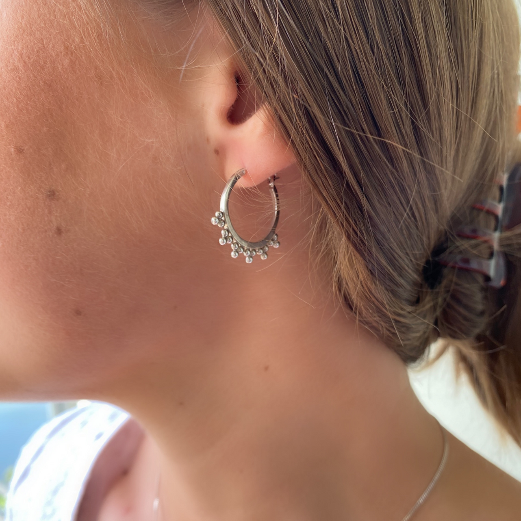 Ballas 3 Bead Cluster Small Hoop Earrings