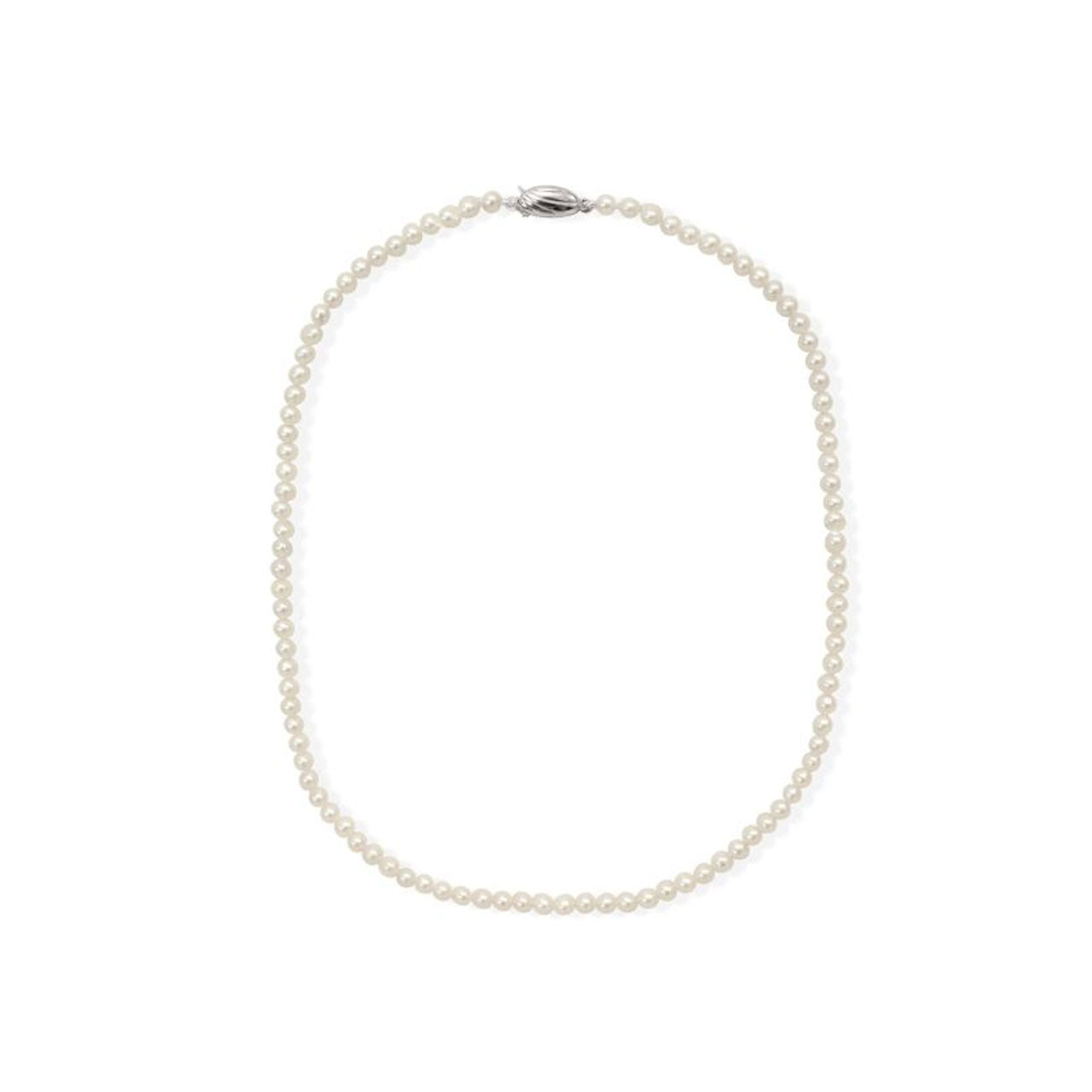 Sterling Silver 4-4.5mm White Round Strand Pearl Necklace