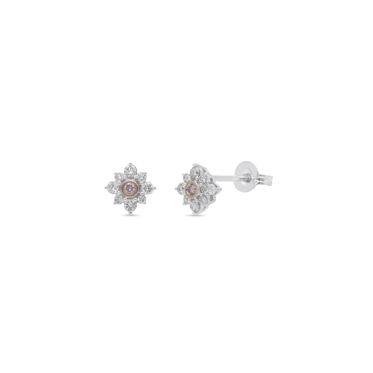 9k White & Rose Gold Pink Caviar Argyle Diamond Cluster Stud Earrings