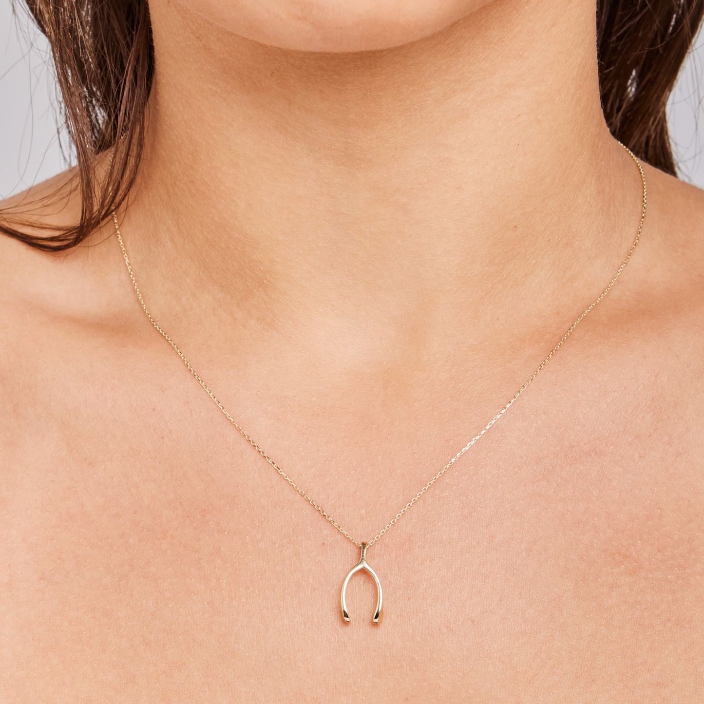 9k Yellow Gold Lucky Wishbone 45cm Necklace