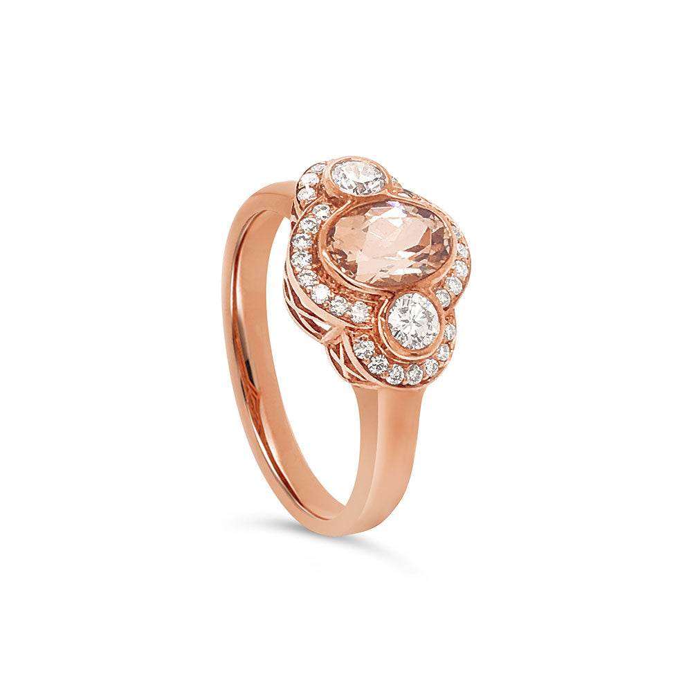 9k Rose Gold Morganite & Diamond Antique Style Dress Ring