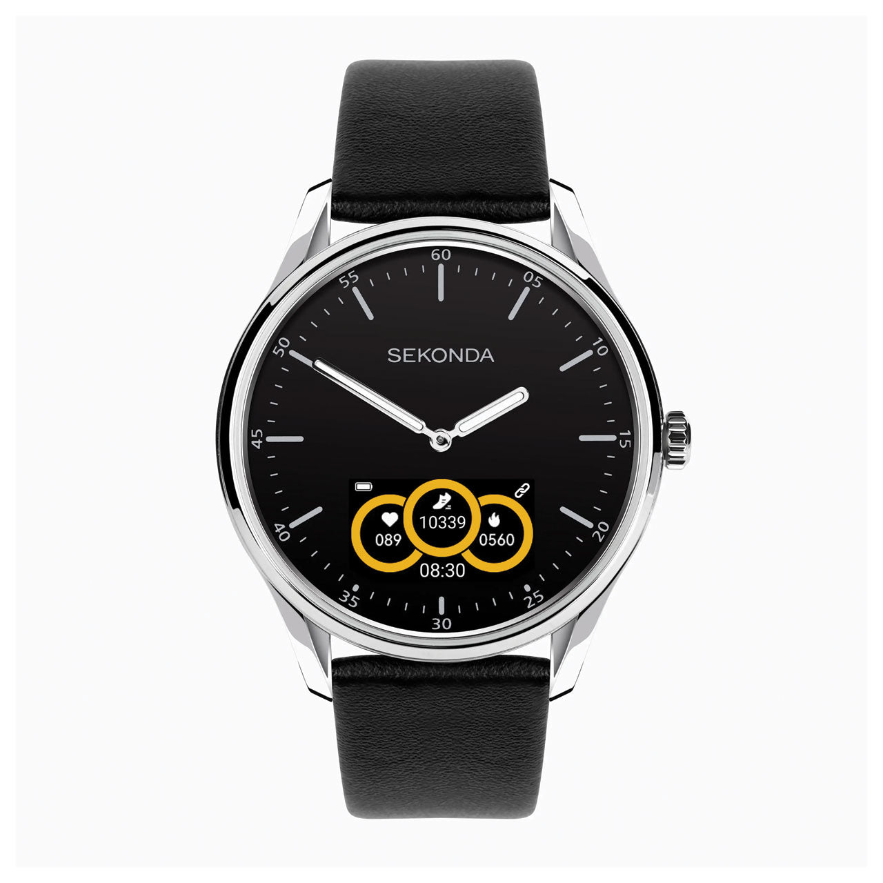 Sekonda Hybrid Smart Watch | Silver Alloy Case & Black Leather Strap | 30150