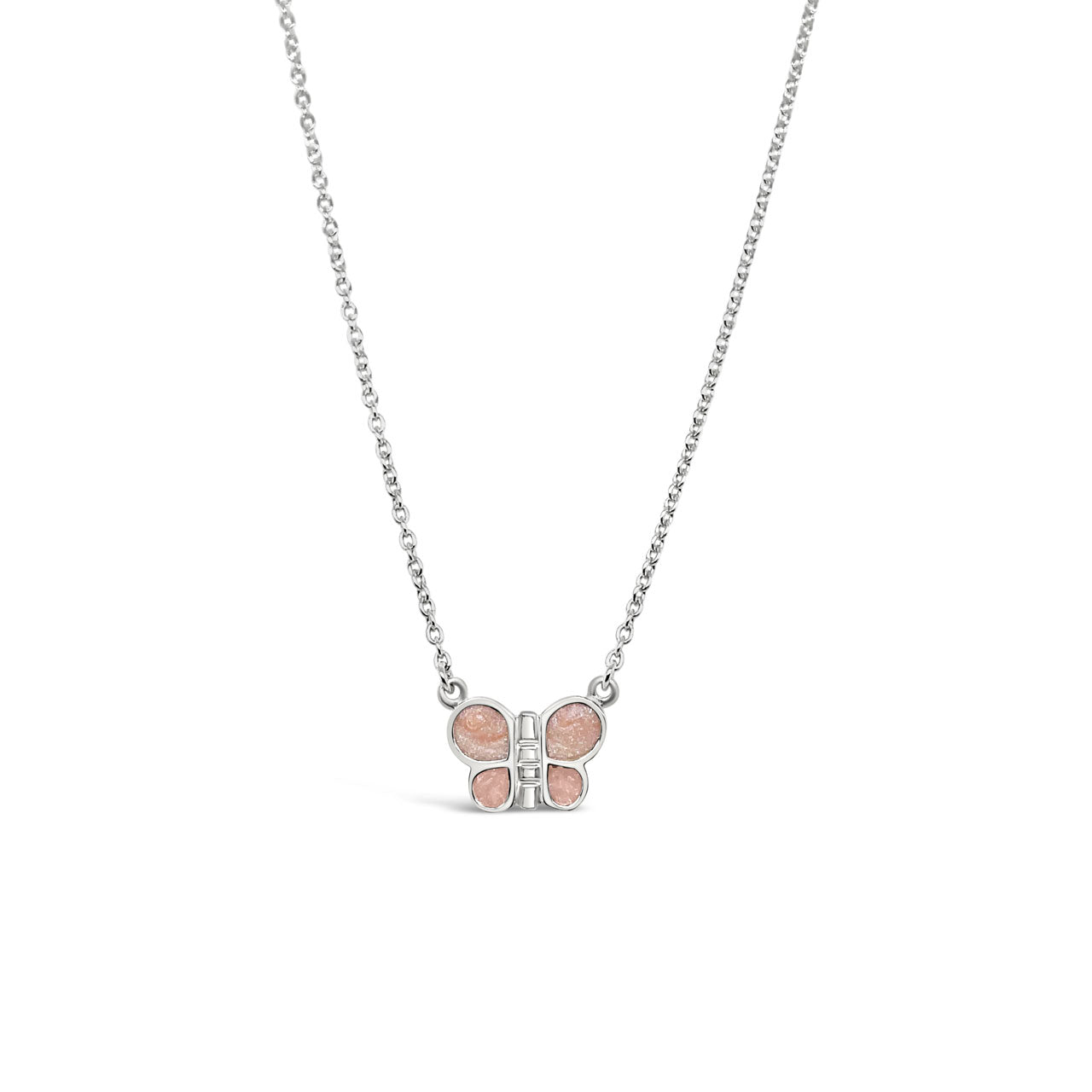 Sterling Silver Sparkling Pink Enamel Butterfly Necklace