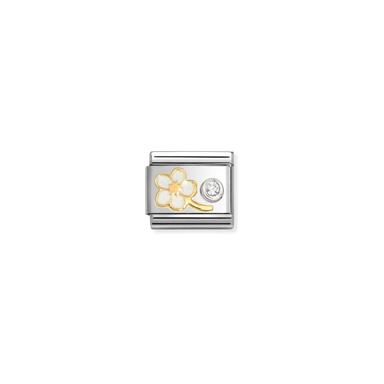 Composable Classic Link 630302/10 White Forget Me Not In 18K Gold, Silver, Enamel & CZ