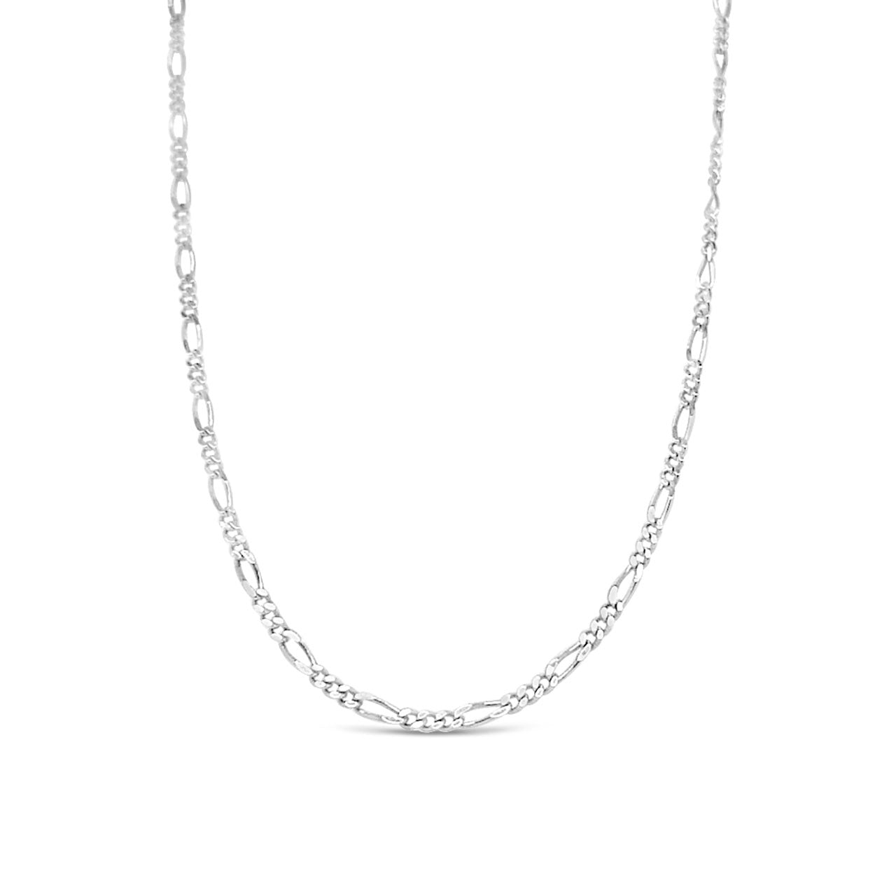 50cm 9k White Gold Diamond Cut Figaro Chain
