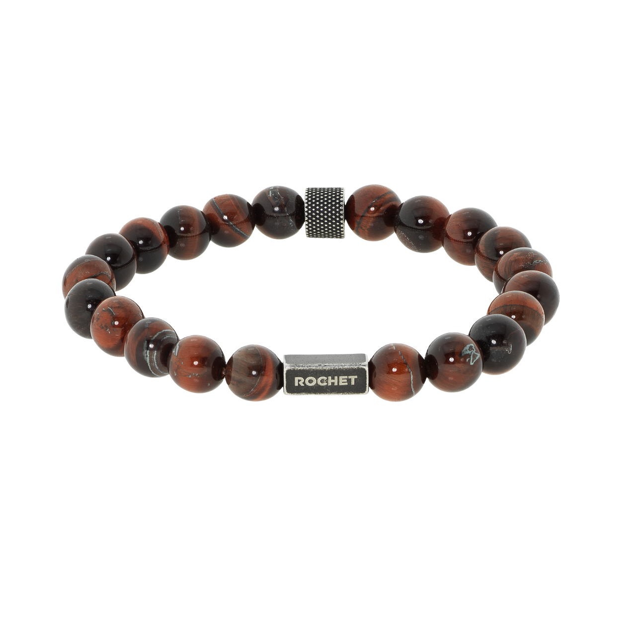Rochet - Mens Stainless Steel Zen Mens 8mm Red Beaded Bracelet