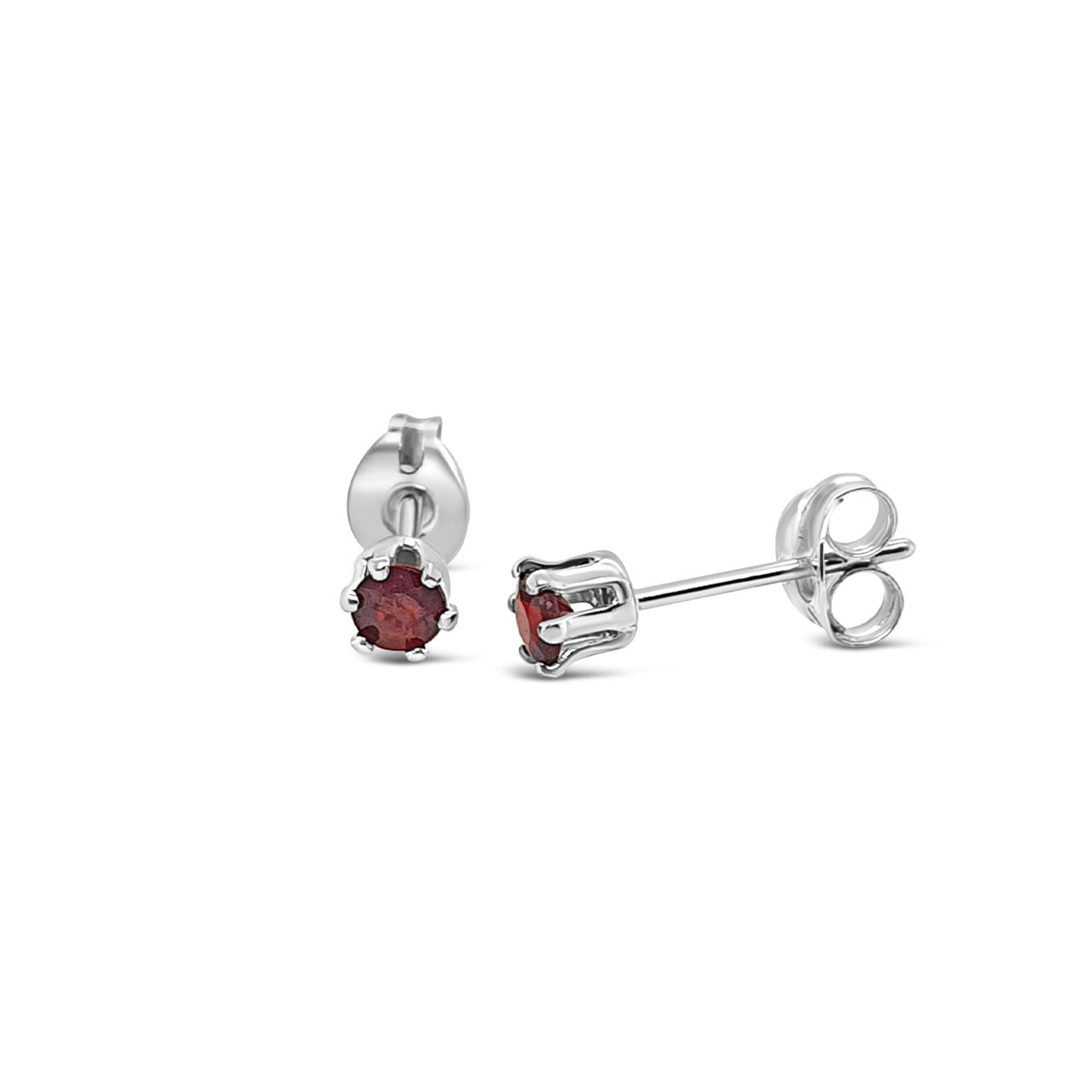 Sterling Silver 6 Claw 3mm Garnet Stud Earrings