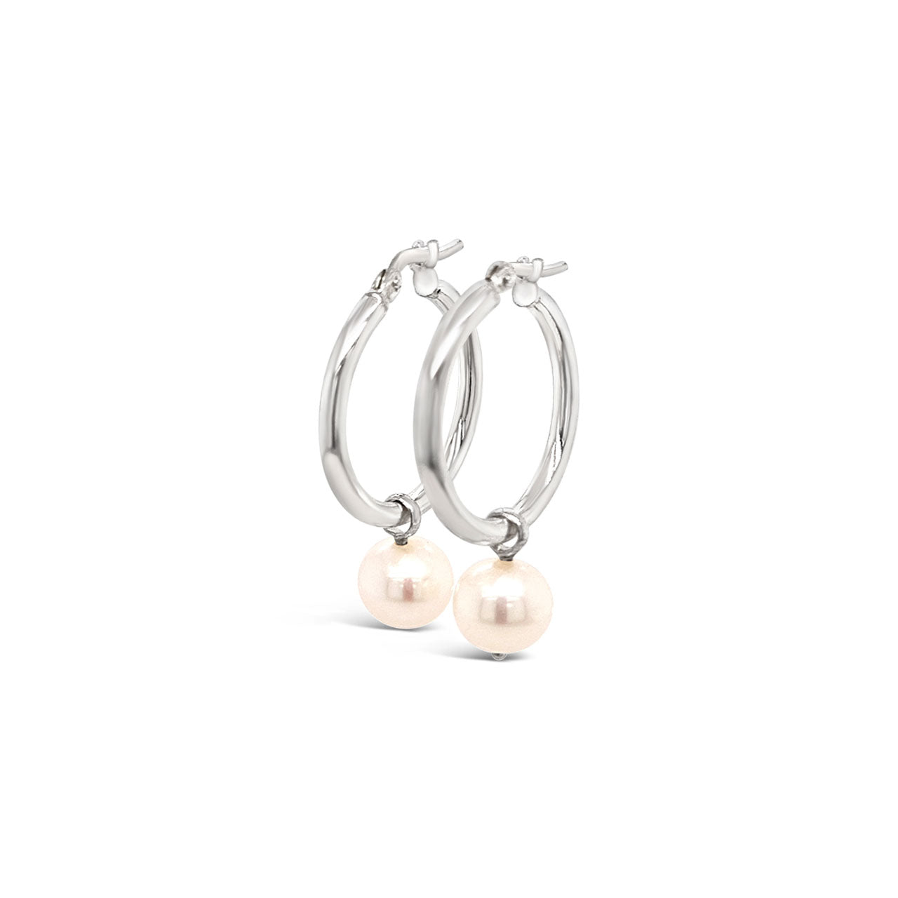 Sterling Silver 15mm Hoop with Fresh Water Pearl Drop Earrings