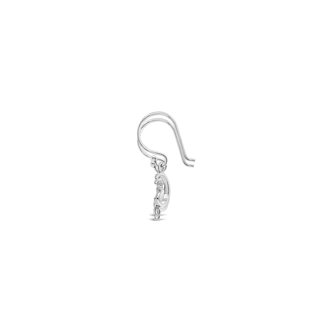 Sterling Silver Drop Tiny Cat in a Crescent Hook Earrings