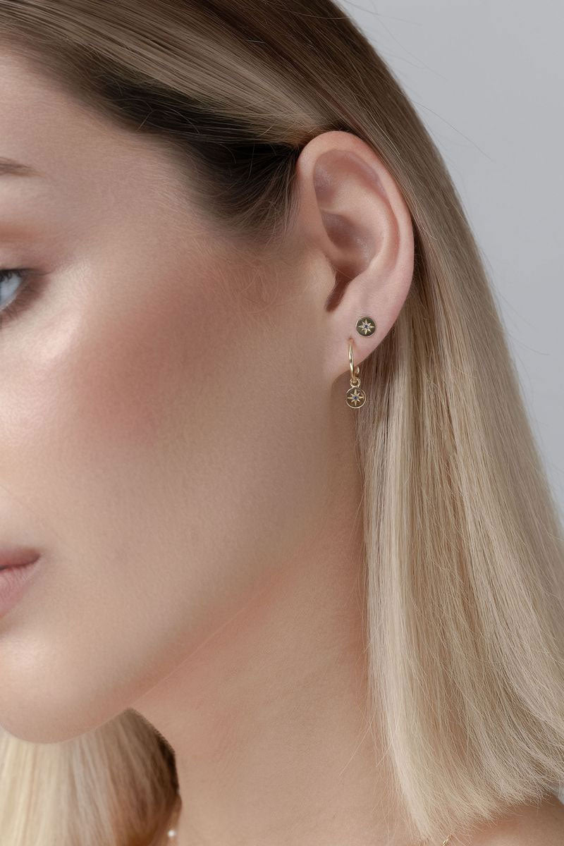 Petite North Star Hoop Earrings Blue Sapphire + Gold