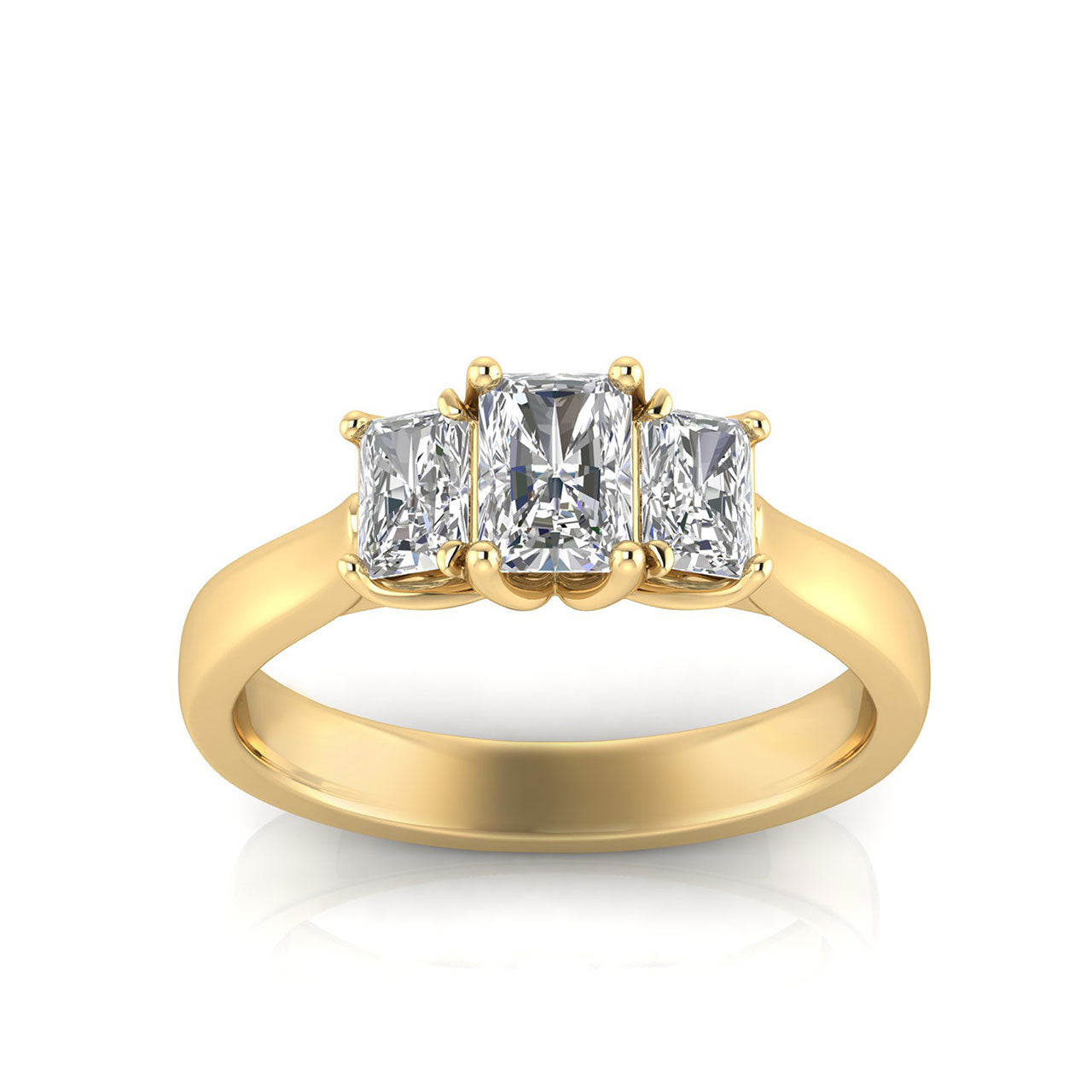 9k Yellow Gold 1.00ct Lab Grown Diamond Radiant Trilogy Ring