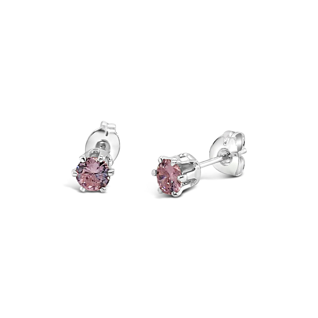 Sterling Silver 4mm CZ Pink Stud Earrings
