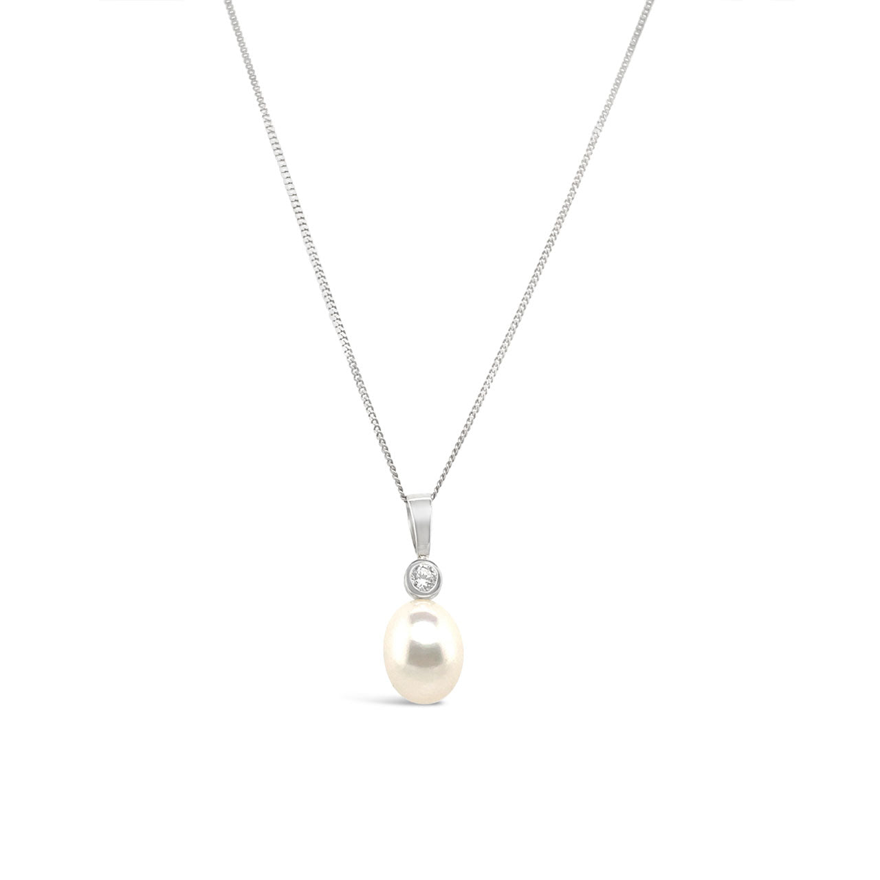 Fresh Water Pearl & CZ Sterling Silver Drop Pendant