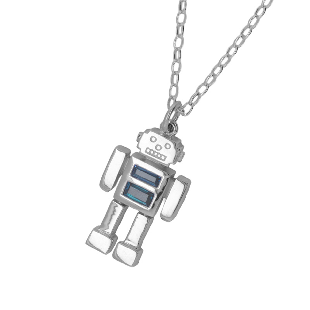 Sterling Silver Robot with Blue Topaz Necklace