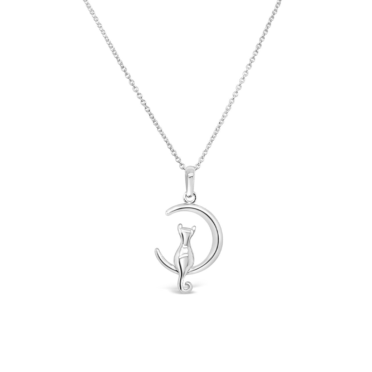 Sterling Silver Cat in a Crescent Necklace