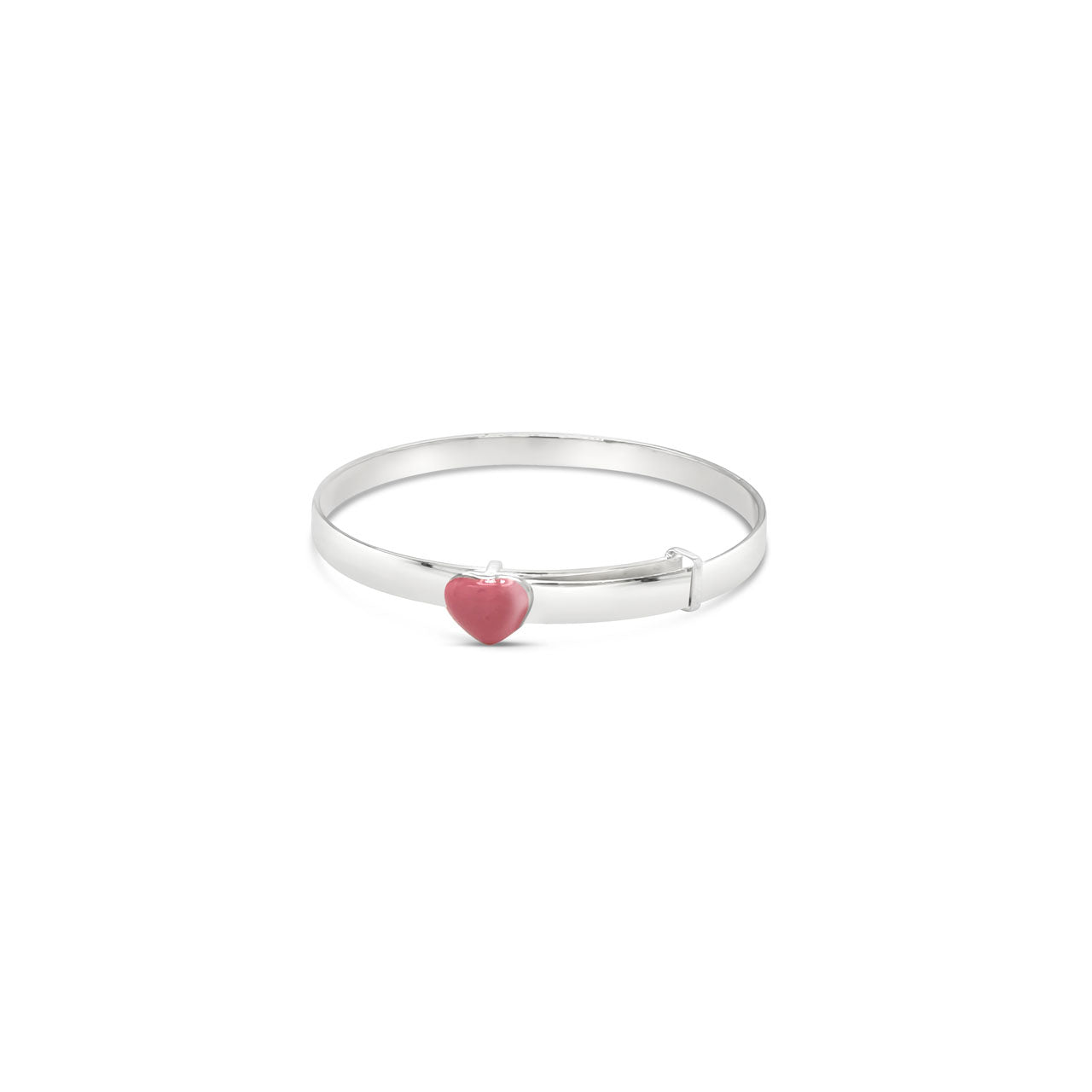 Sterling Silver Expandable Christening Baby Bangle with Pink Heart