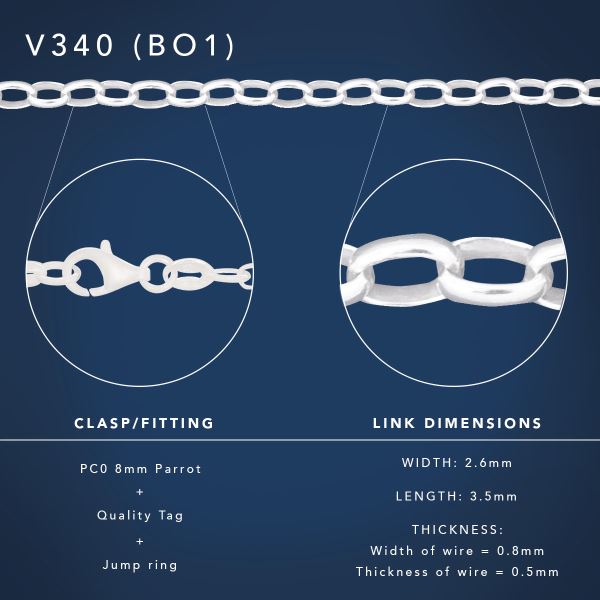 40cm Sterling Silver V340 Oval Belcher Chain