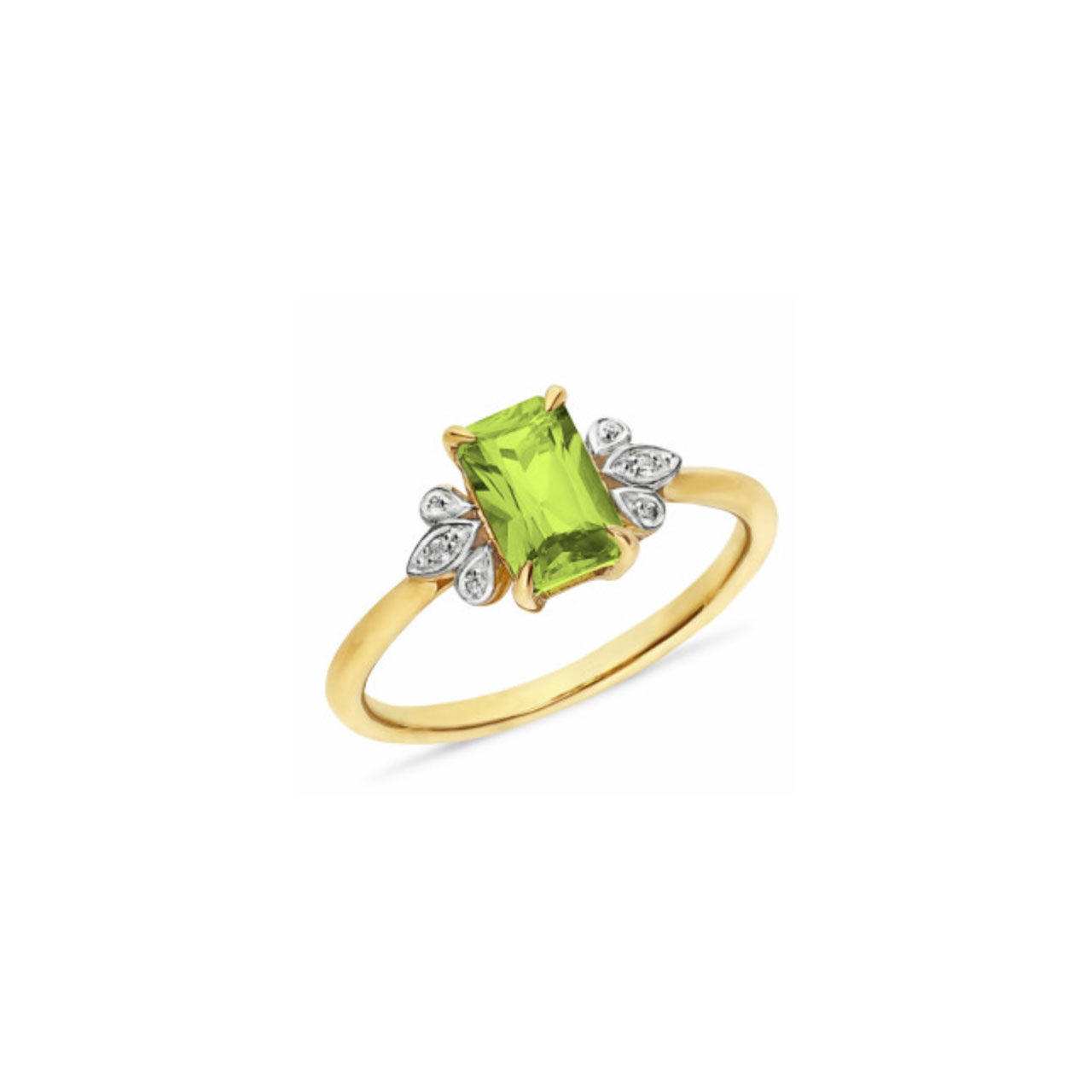 9k Yellow Gold Peridot & Diamond Dress Ring
