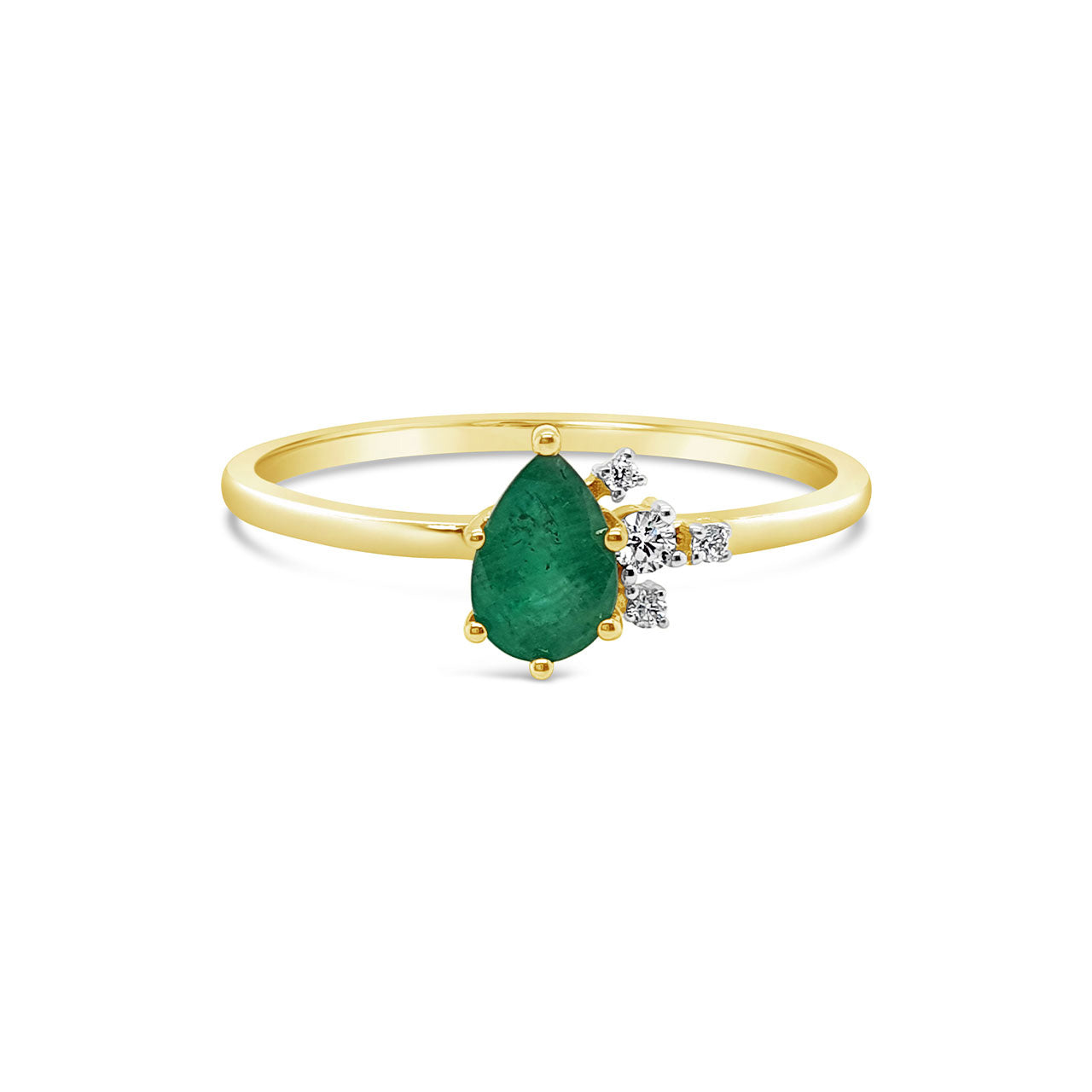 9k Yellow Gold Pear Shaped Emerald & Diamond Dress Ring