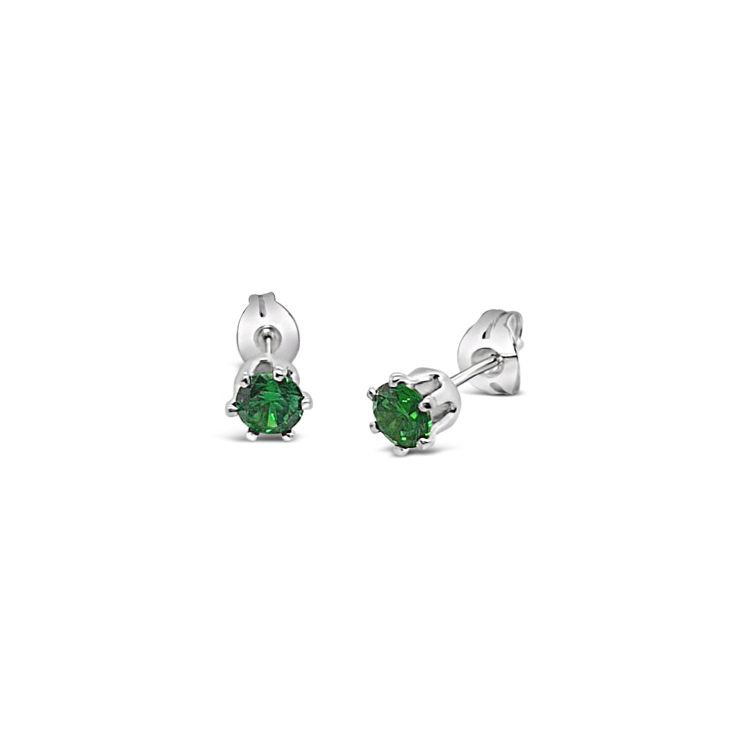 Sterling Silver 4mm CZ Emerald Stud Earrings