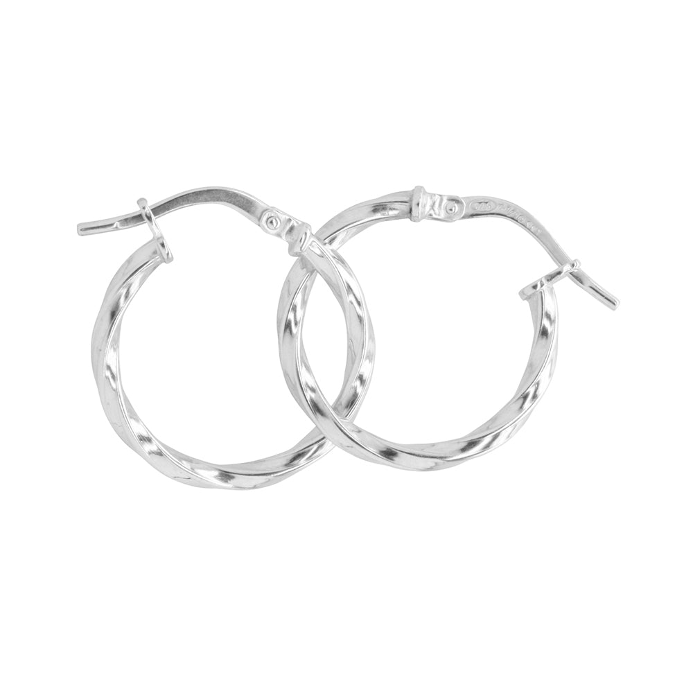 Small Hoop Twist Earrings - 9k White Gold Silver Filled